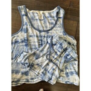 Lucky Brand 2 Piece Pajama Set Women's  Tank Shorts Blue Tie Dye drawstring